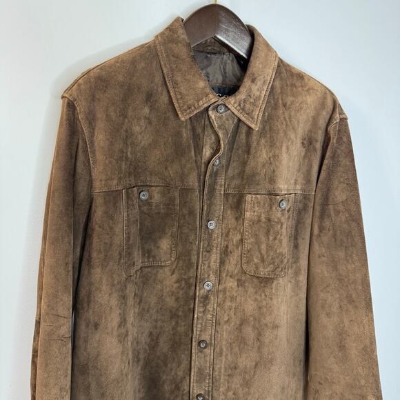 Guess Vintage Y2K Leather Suede Shirt Jacket Brown Men's M - Picture 5 of 12